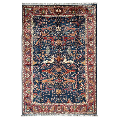 Deep blue Ghazni wool rug with intricate floral motifs, 6’7’’ x 9’10