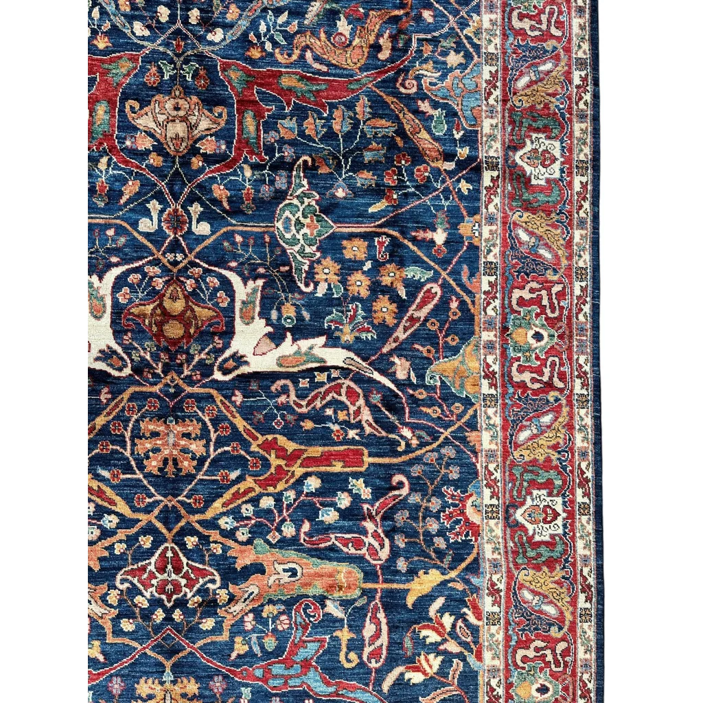 Hand-knotted Afghani Bidjar Ghazni wool rug with deep blue intricate floral motifs