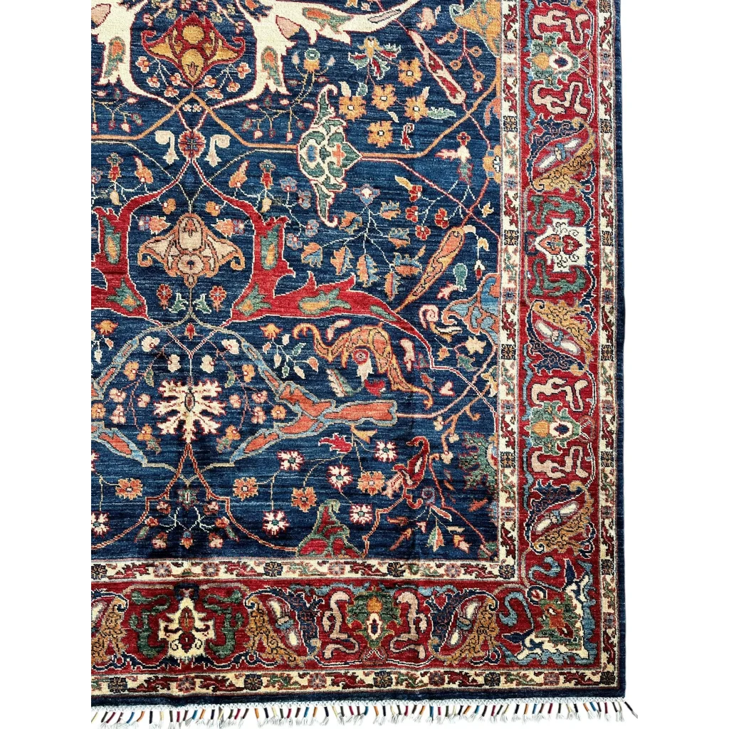 Hand-knotted Afghani Bidjar Ghazni wool rug with deep blue floral motifs