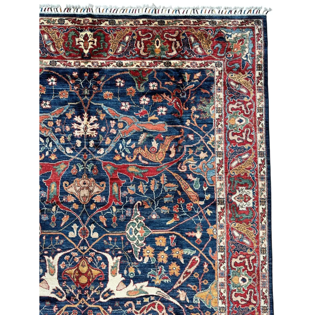 Hand-knotted Afghani Bidjar Ghazni wool rug with deep blue floral design