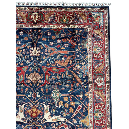 Hand-knotted Afghani Bidjar Ghazni wool rug with deep blue floral design