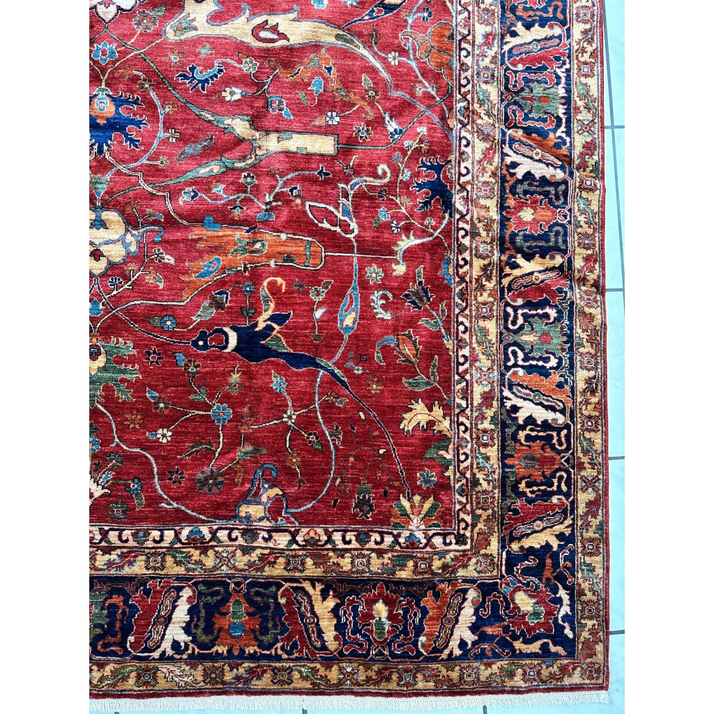 Hand-knotted Afghani Bidjar ghazni wool rug with intricate geometric floral motifs