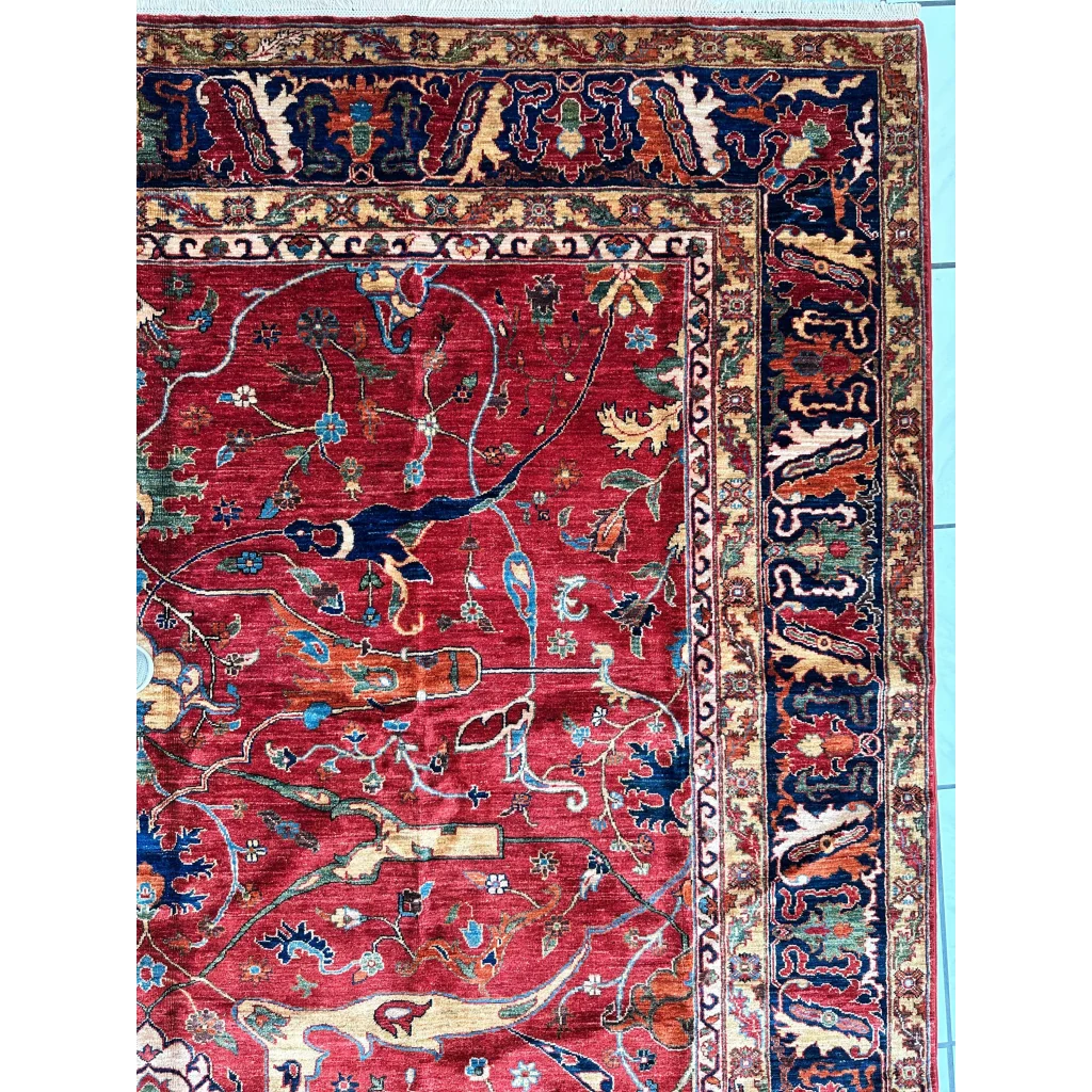 Hand-knotted Afghani Bidjar wool rug with intricate geometric floral motifs