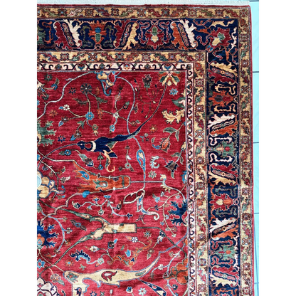 Hand-knotted Afghani Bidjar wool rug with intricate geometric floral motifs