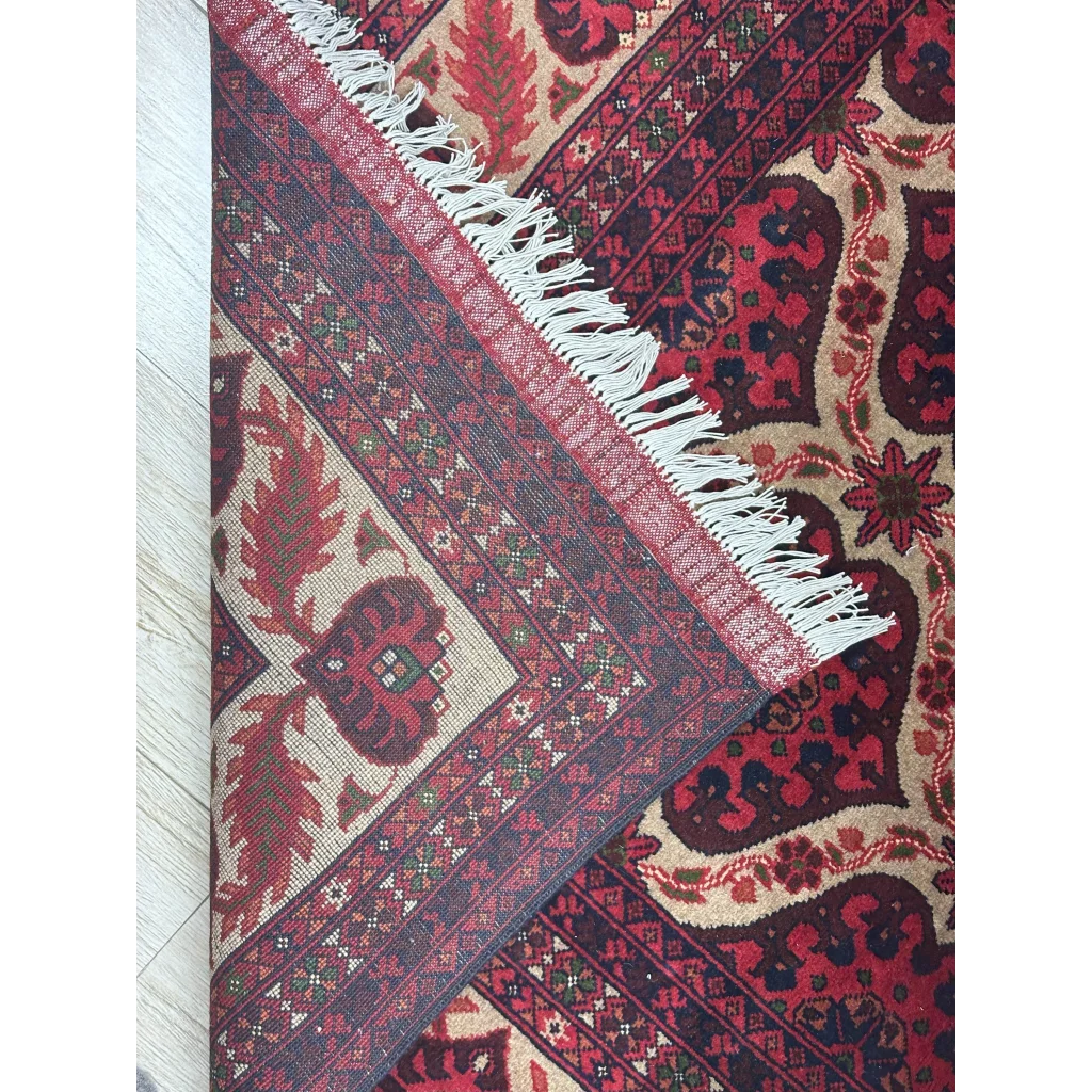 Afghan heart shape hand-knotted rug in red and beige on cotton foundation