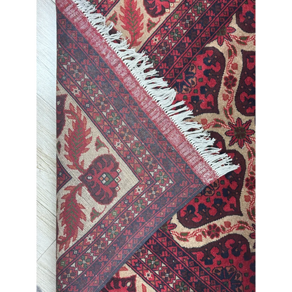 Afghan heart shape hand-knotted rug in red and beige on cotton foundation