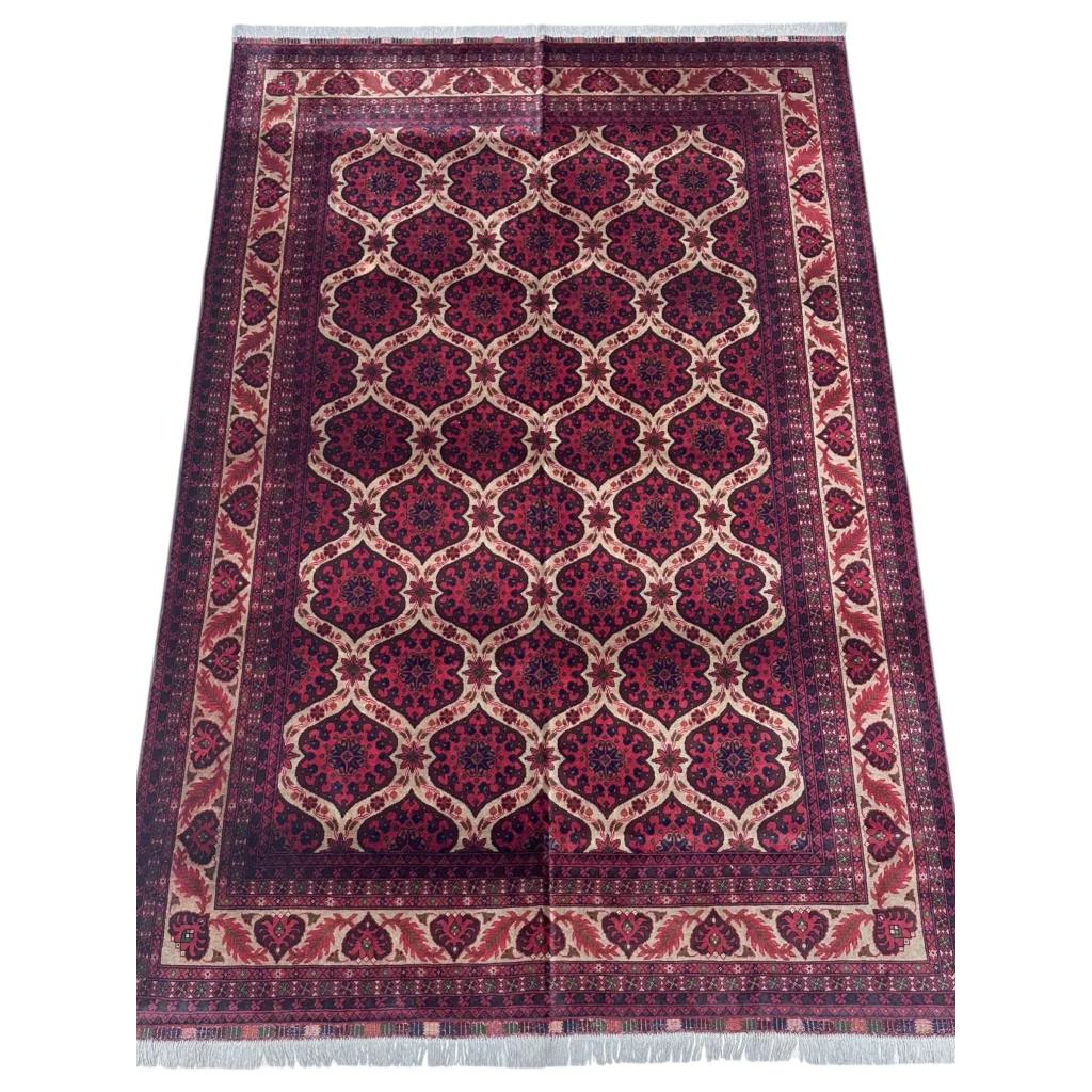 Hand-knotted Afghan heart shape rug with cotton foundation in cream and red tones