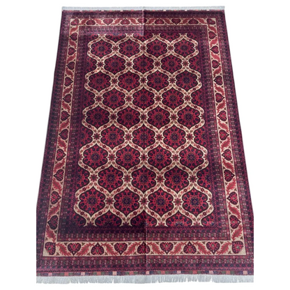 Hand-knotted Afghan heart shape rug with cotton foundation in cream and red tones