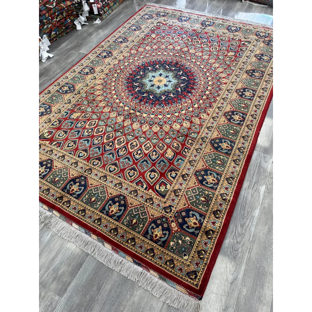 Richly detailed red and green Parak rug with wool pile, cotton foundation