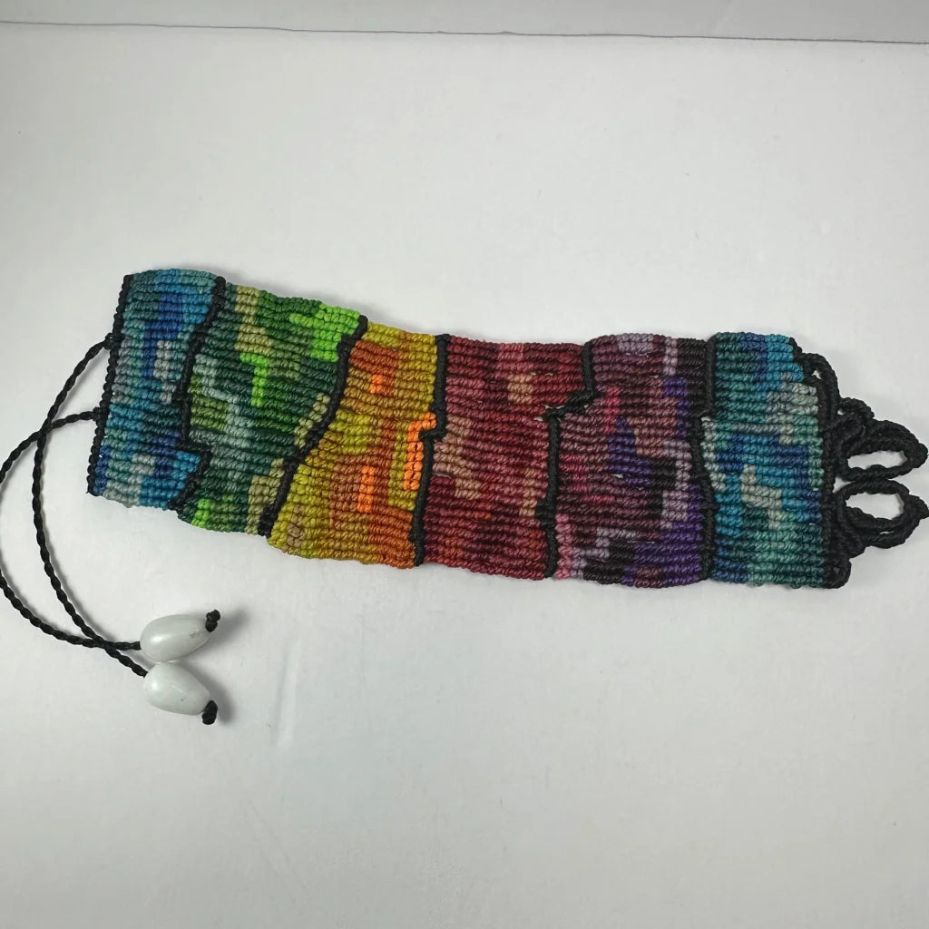 Hand woven rainbow beaded pouch from Mexico with gradient beads