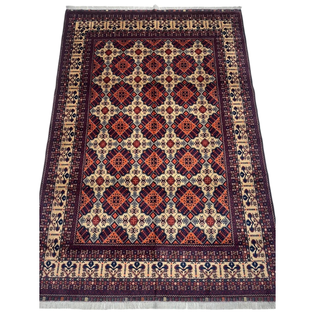 Handmade Afghan Yusufi rug with cotton foundation, intricate Persian patterns