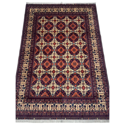Handmade Afghan Yusufi rug with cotton foundation, intricate Persian patterns