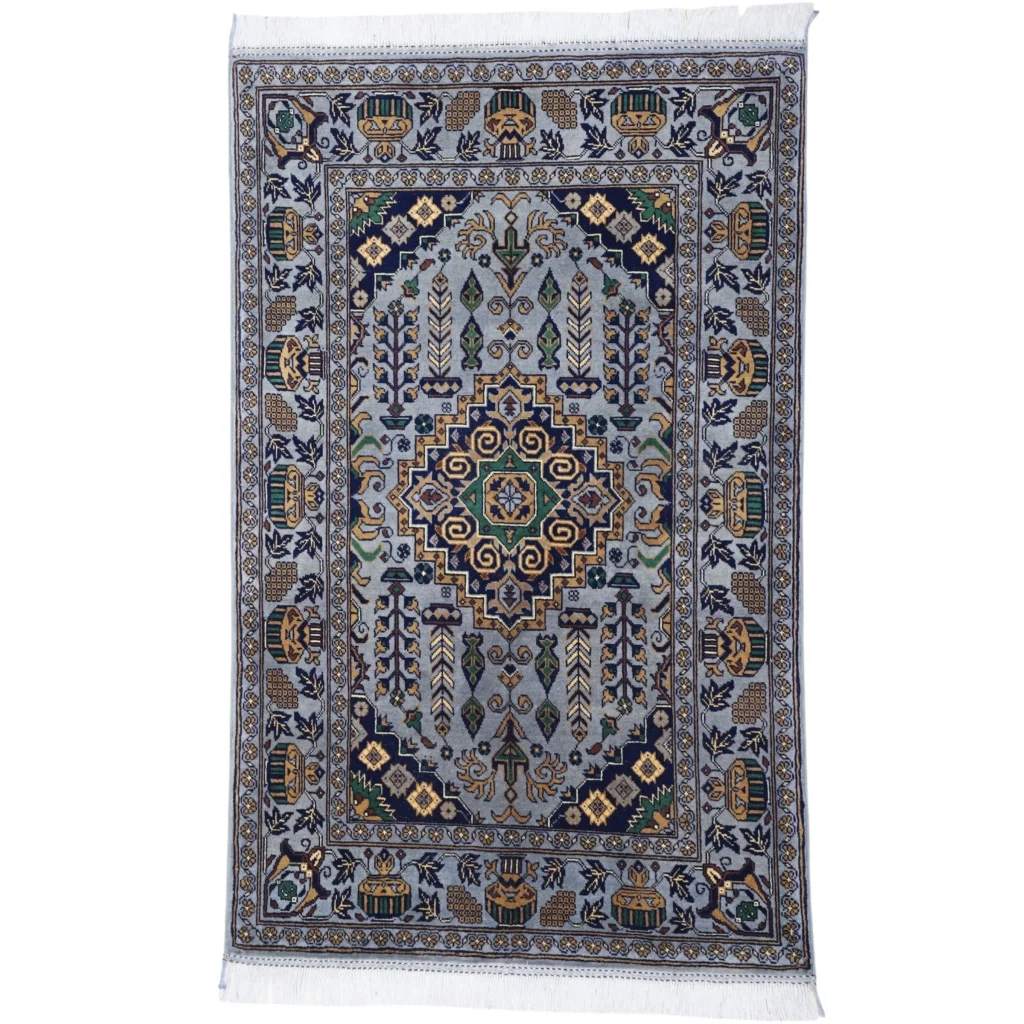 Handmade Afghan Zerkhaki rug with cotton foundation, Persian medallion design