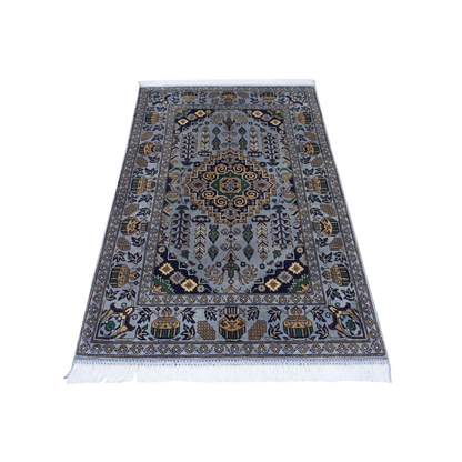 Handmade Afghan Zerkhaki rug in gray with cotton foundation and intricate patterns