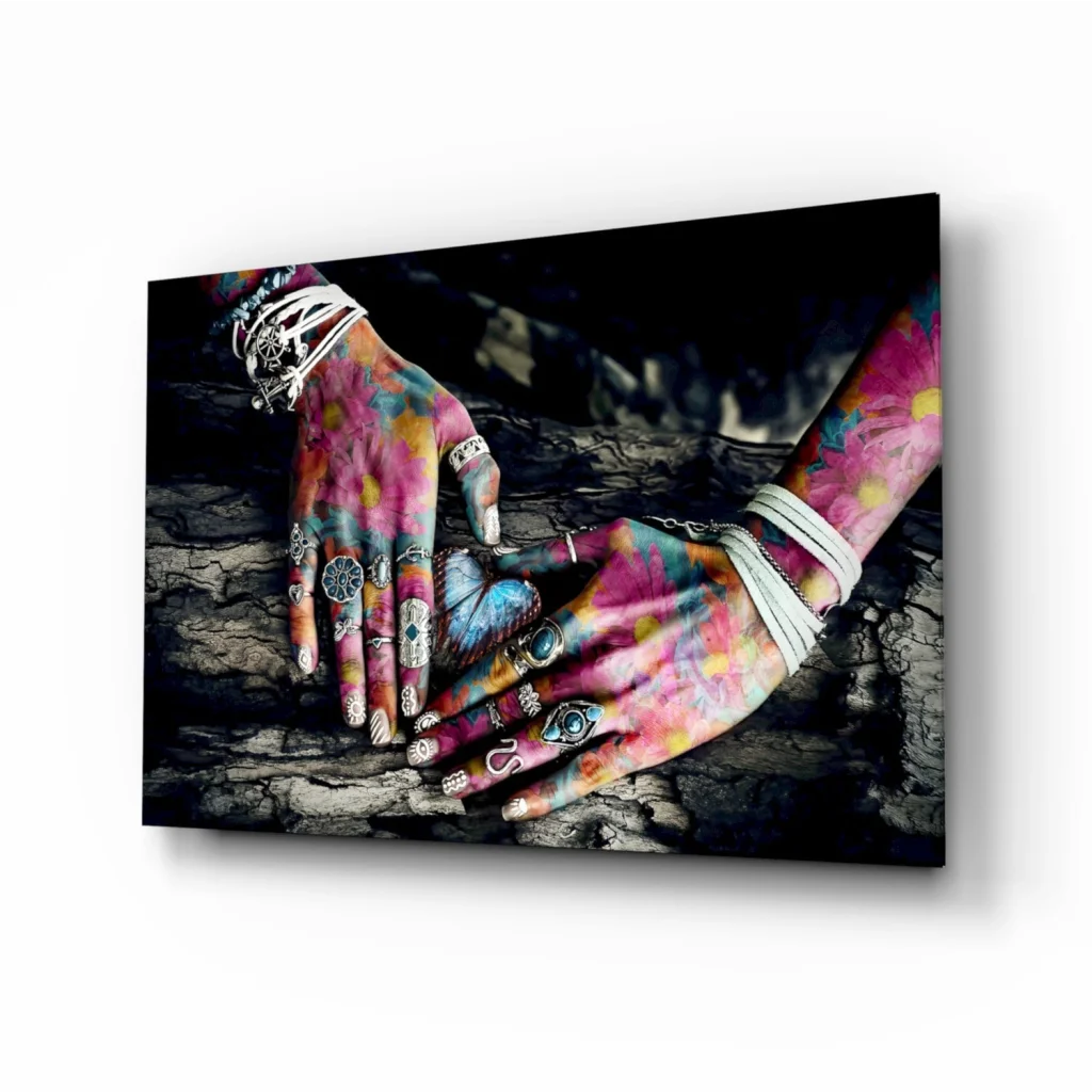 Psychedelic Hands Canvas Wall Art With Jewelry and Tattoos | Insigneart USA | vintageantiquesgifts.com