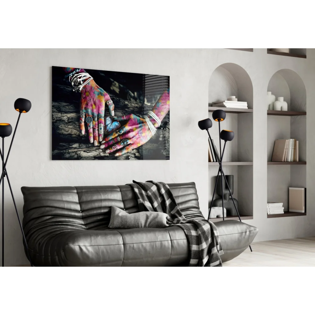 Psychedelic Hands Canvas Wall Art With Jewelry and Tattoos | Contemporary Home Wall Art | vintageantiquesgifts.com