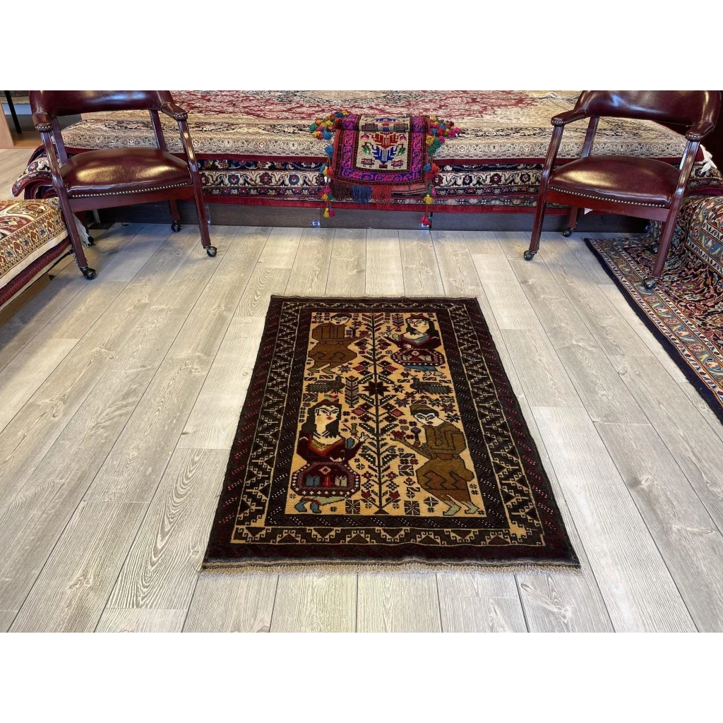 Handwoven geometric figures rug in rich earth tones