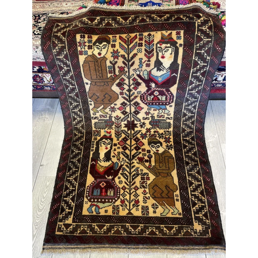 Handwoven geometric figures rug in rich earth tones