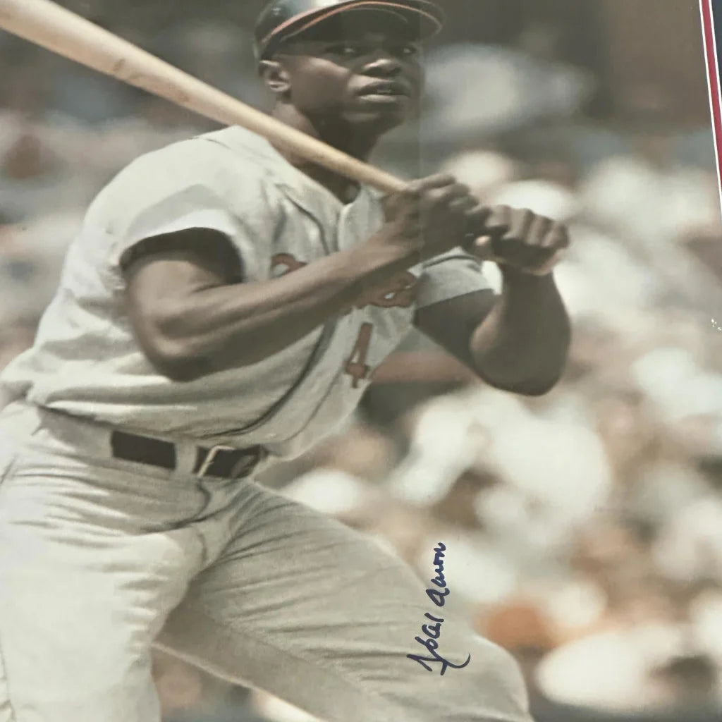 Hank Aaron autographed Atlanta Braves 1968 SI framed poster with JSA letter