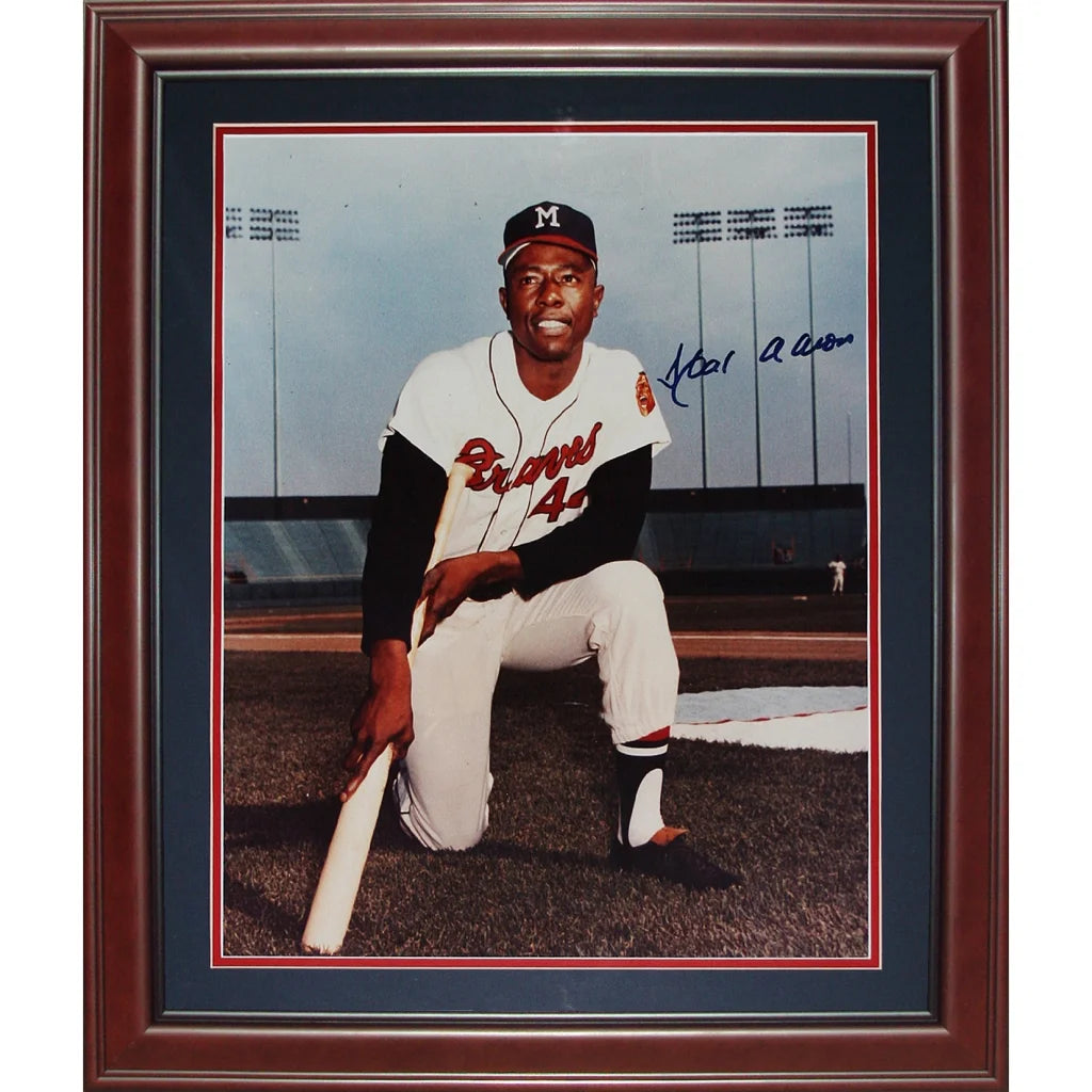 Hank Aaron autographed deluxe framed 16x20 Atlanta Braves photo