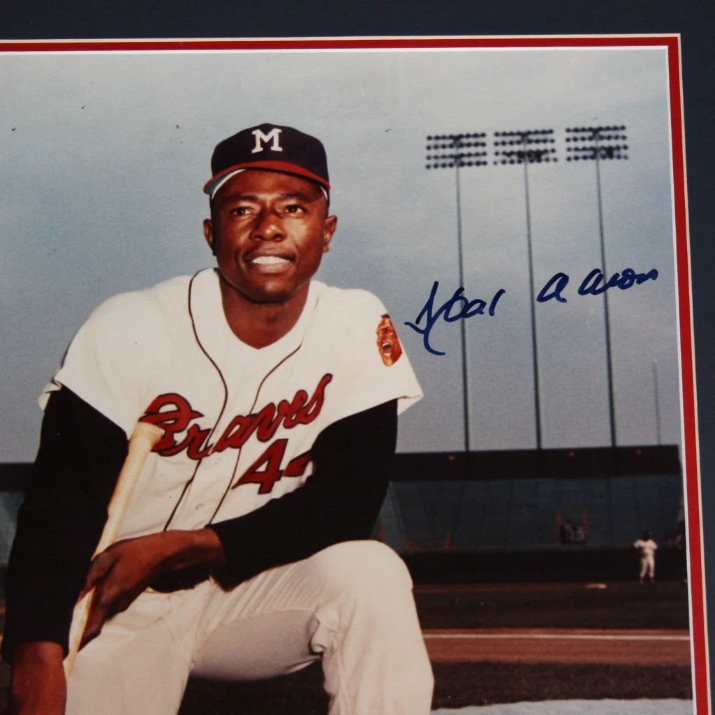 Hank Aaron autographed deluxe framed 16x20 Atlanta Braves photo