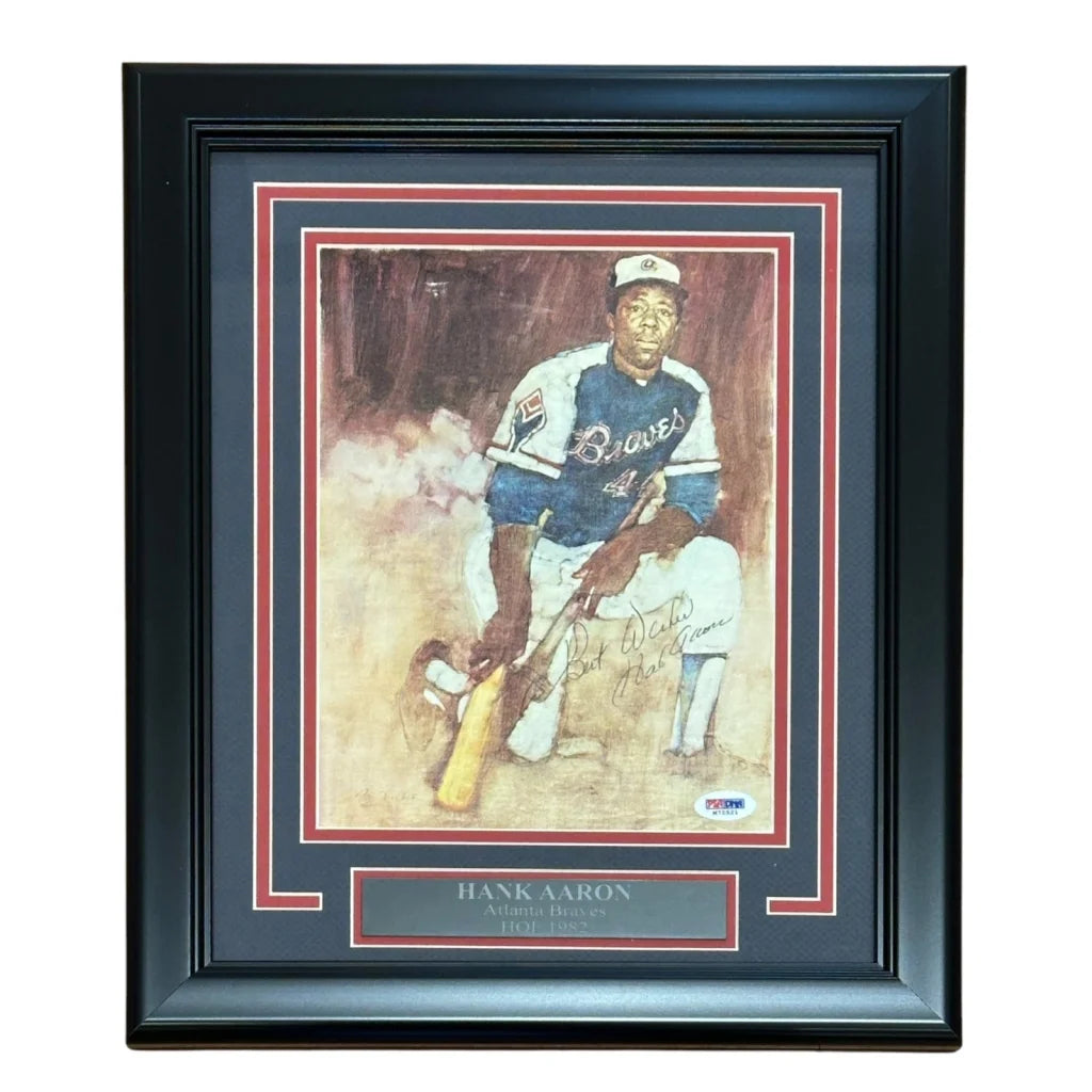 Hank Aaron deluxe framed 8x10 autographed baseball photo portrait