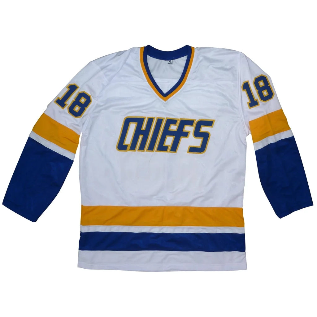Autographed Slap Shot Hanson Brothers Chiefs white hockey jersey