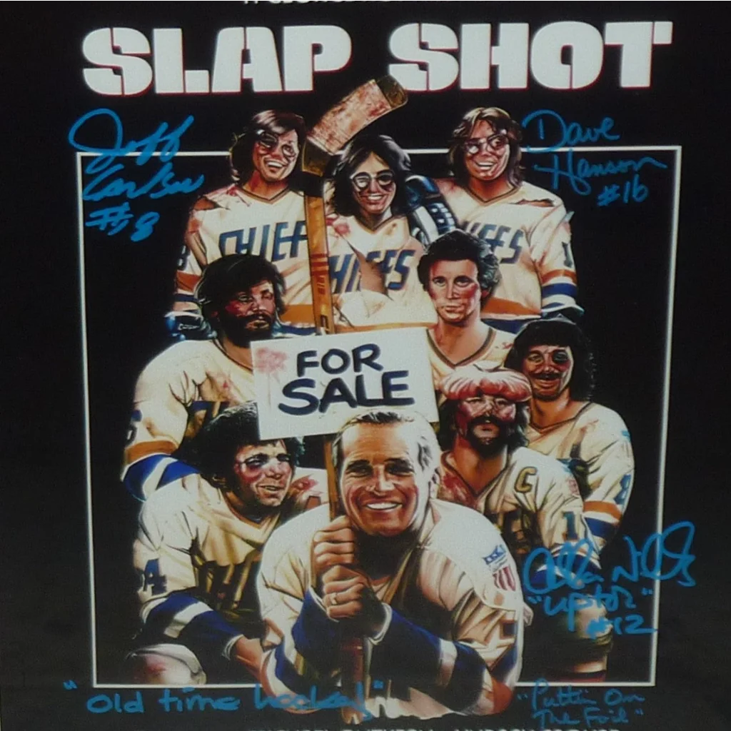 Hanson brothers autographed Slap Shot movie framed poster