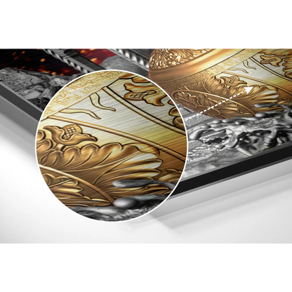 Stunning brushed aluminium dibond art with gold silver floral embossing