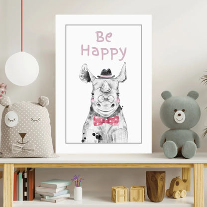 Charming black-and-white rhino insigne aluminum print for home decor