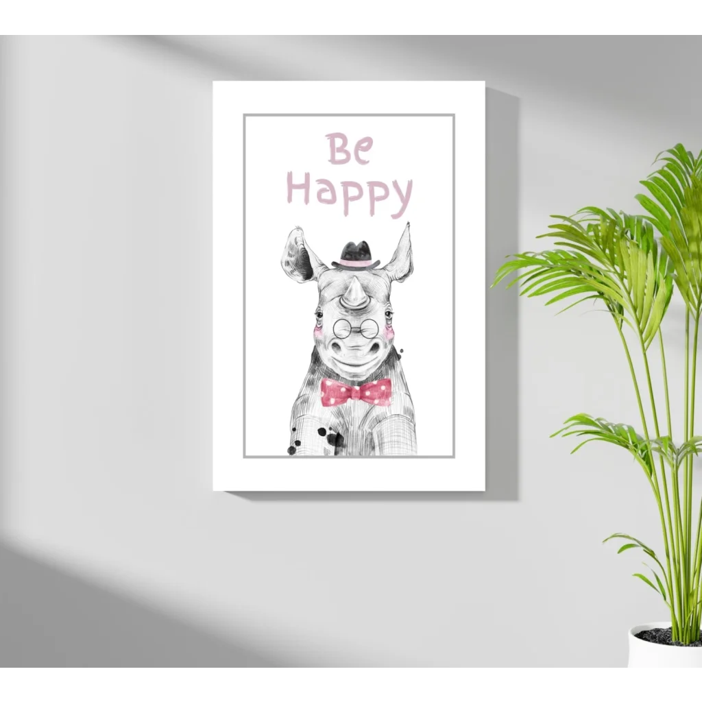 Charming smiling rhinoceros in glasses on Insigne aluminum prints for home decor
