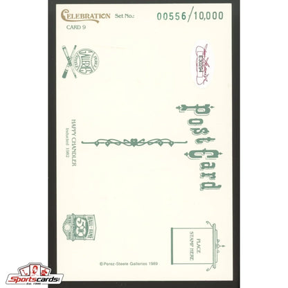 Green Happy Chandler signed Perez-Steele postcard, JSA certified