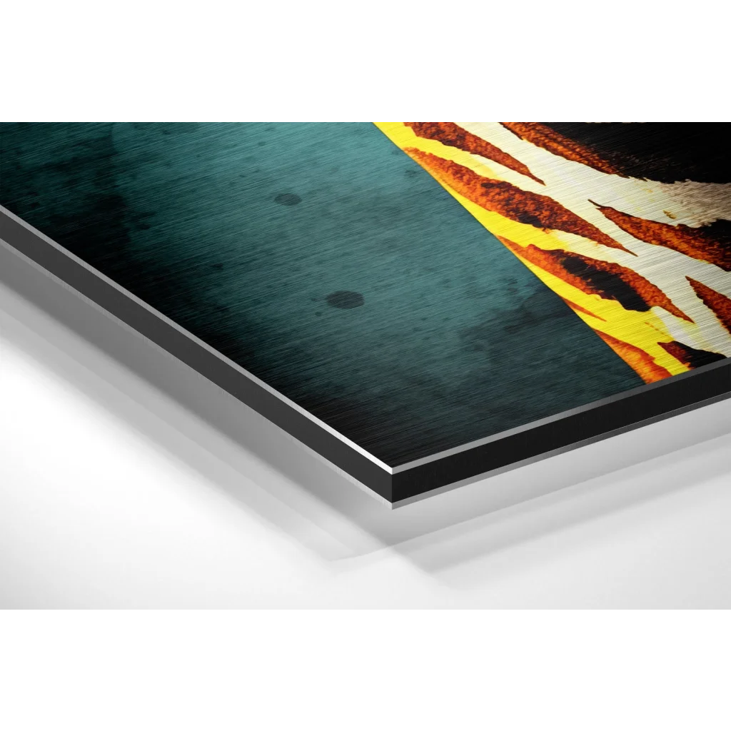 Glass Wall Art Vibrant tiger stripe art on brushed aluminium dibond print