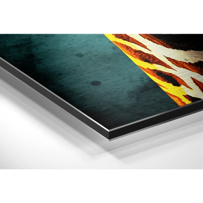 Vibrant tiger stripe art on brushed aluminium dibond print
