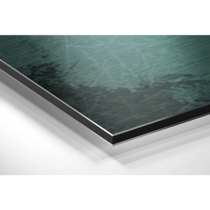 Stunning brushed aluminium dibond art print with teal green abstract design
