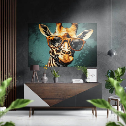 Vibrant giraffe portrait on brushed aluminium dibond art print