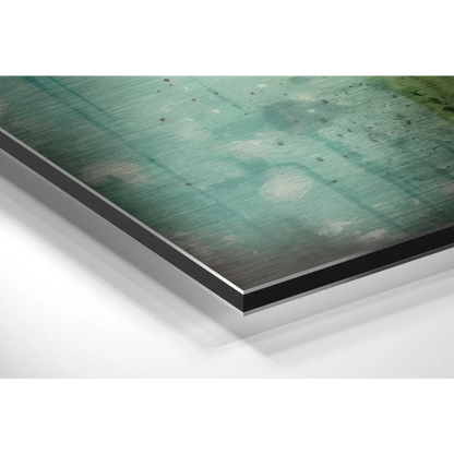 Teal and green abstract on brushed aluminium dibond wall art