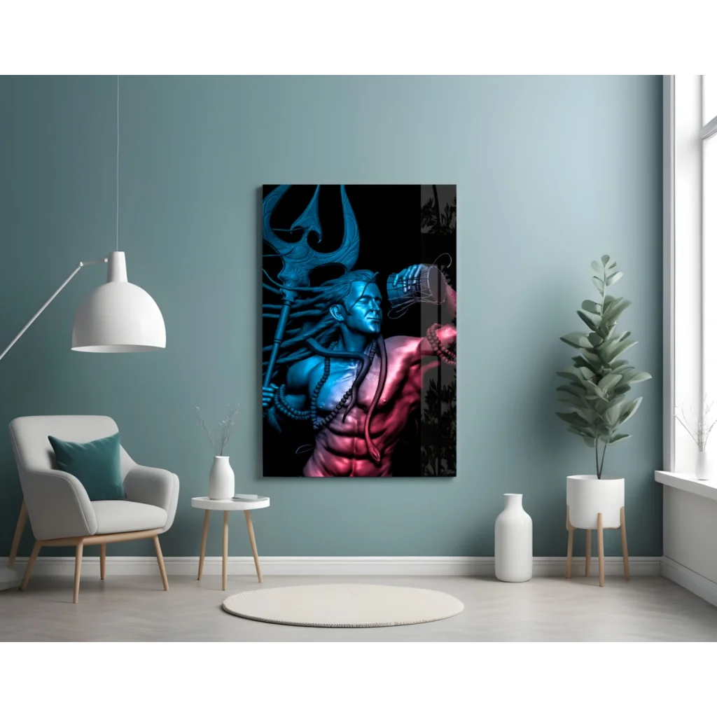 Shiva Trident Illuminated Glass Wall Art Canvas Print | Contemporary Home Wall Art | vintageantiquesgifts.com