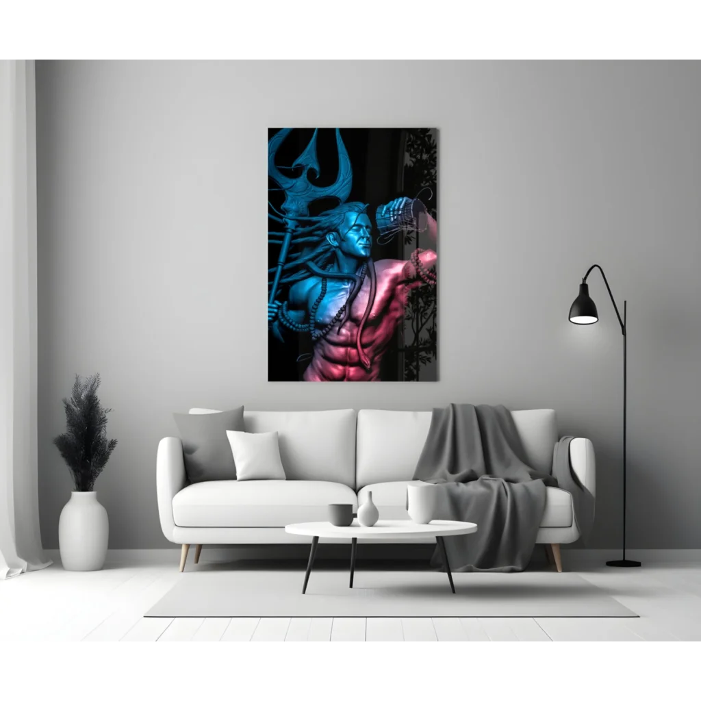 Shiva Trident Illuminated Glass Wall Art Canvas Print | Modern Wall Art Decor | vintageantiquesgifts.com