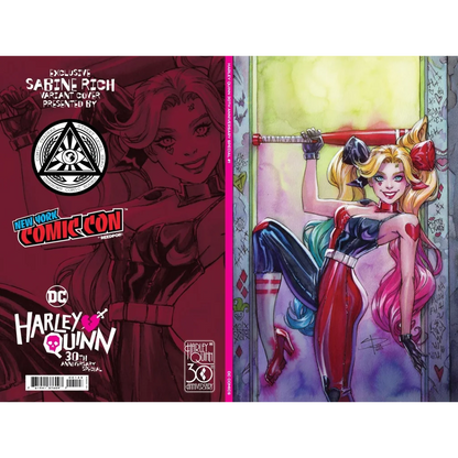 Two Harley Quinn comic book covers celebrating the 30th Anniversary Special