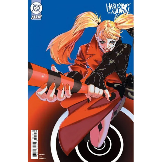 Harley Quinn comic book cover on Diberkato Card Stock collectible featuring character with bat