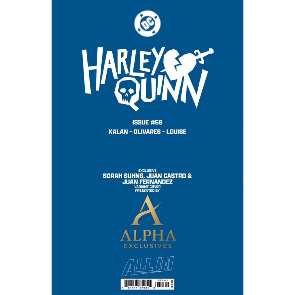Harley Quinn #58 Sorah Suhng exclusive var white stylized title skull sword blue background