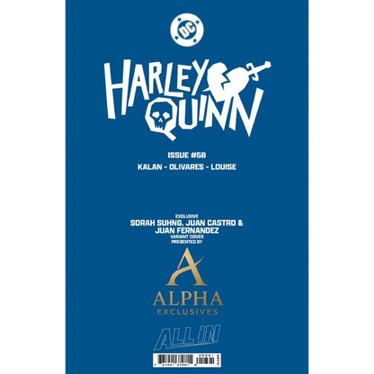 Harley Quinn #58 Sorah Suhng exclusive var white stylized title skull sword blue background