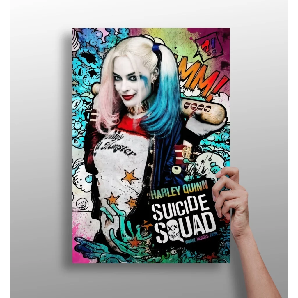 Vibrant Harley Quinn comic poster on insigne aluminum prints