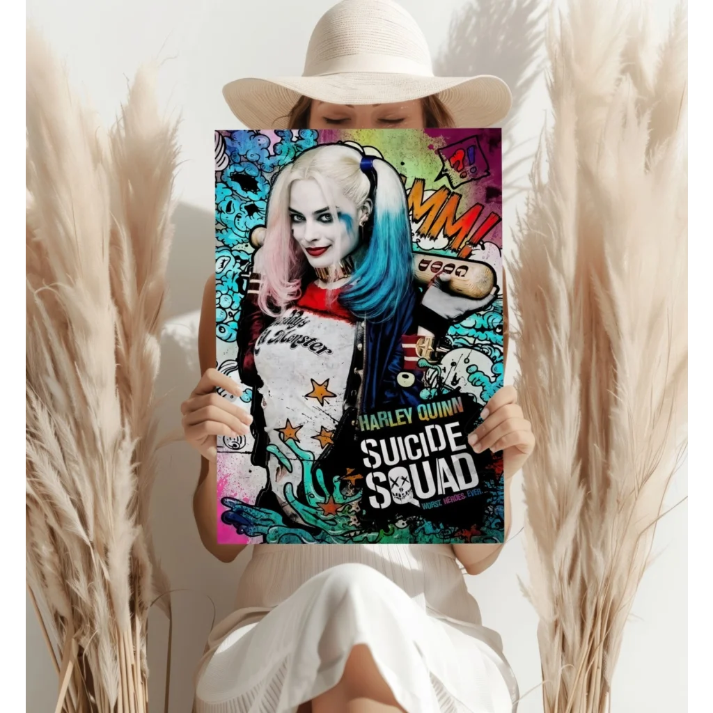 Vibrant Harley Quinn comic poster on insigne aluminum prints