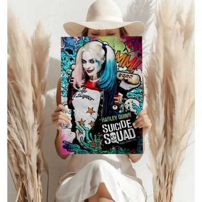 Vibrant Harley Quinn comic poster on insigne aluminum prints