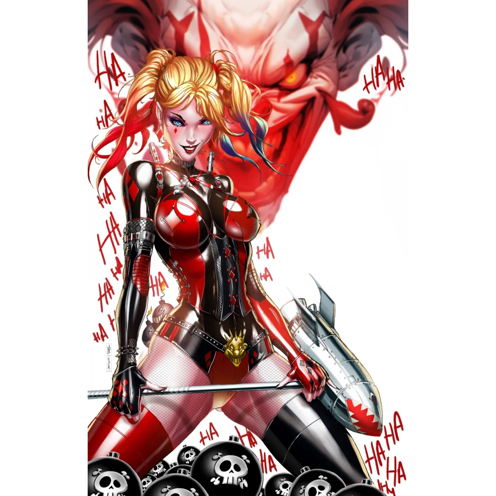 Harley Quinn black friday clown red black costume with gold accents