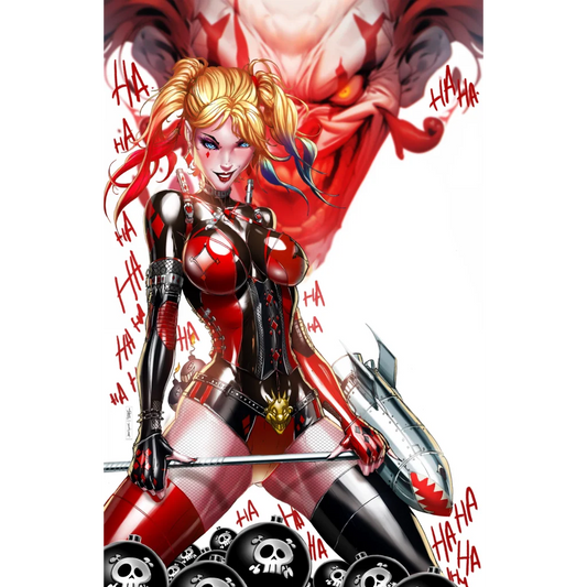 Harley Quinn black friday clown red black costume with gold accents