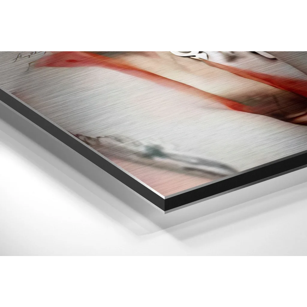 Stunning brushed aluminium dibond abstract canvas art with red beige strokes