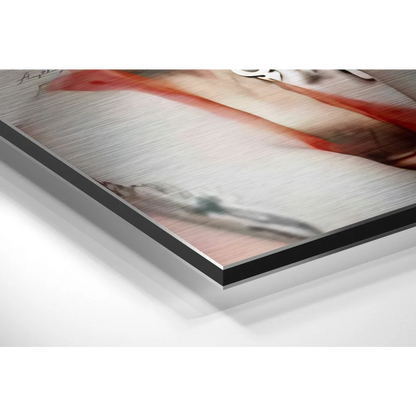Stunning brushed aluminium dibond abstract canvas art with red beige strokes